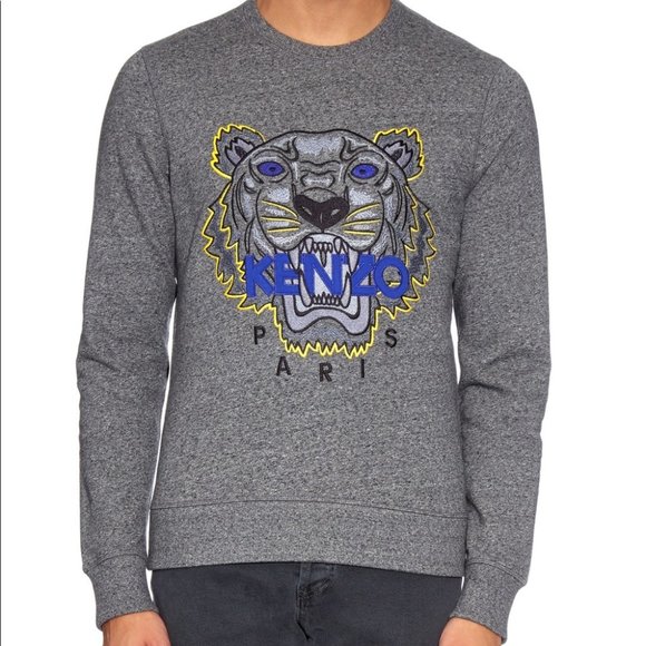 Kenzo Other - Kenzo light grey crewneck Tiger embroidered pullover sweater men’s XS
